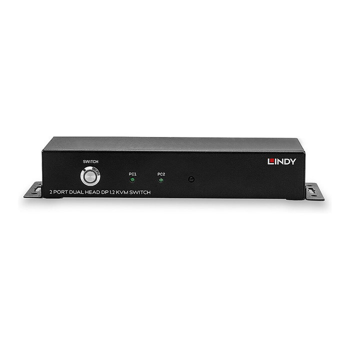 LINDY KVM Switch 2 Puertos Dual Head DisplayPort 1.2 - 39306, Compatible 4K Ultra HD 3840 x 2160, Conmutador de Video USB para 2 Computadoras, Negro