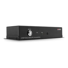 LINDY KVM Switch 2 Puertos Dual Head DisplayPort 1.2 - 39306, Compatible 4K Ultra HD 3840 x 2160, Conmutador de Video USB para 2 Computadoras, Negro