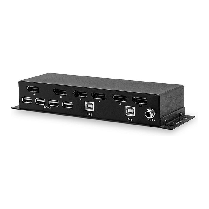 LINDY KVM Switch 2 Puertos Dual Head DisplayPort 1.2 - 39306, Compatible 4K Ultra HD 3840 x 2160, Conmutador de Video USB para 2 Computadoras, Negro