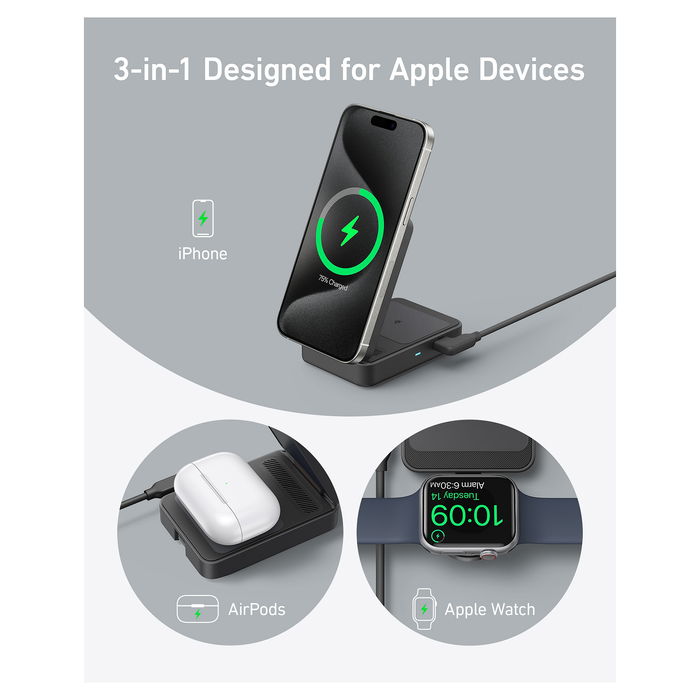 Anker Cargador Inalámbrico MagGo 3 en 1 15W Negro