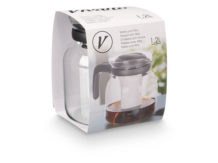 Vivalto Jarra Tetera Asa 1.2 L Vidrio y Plástico Transparente y Negro 17.5x16x12.5 cm (Set de 12)