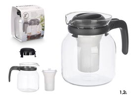 Vivalto Jarra Tetera Asa 1.2 L Vidrio y Plástico Transparente y Negro 17.5x16x12.5 cm (Set de 12)