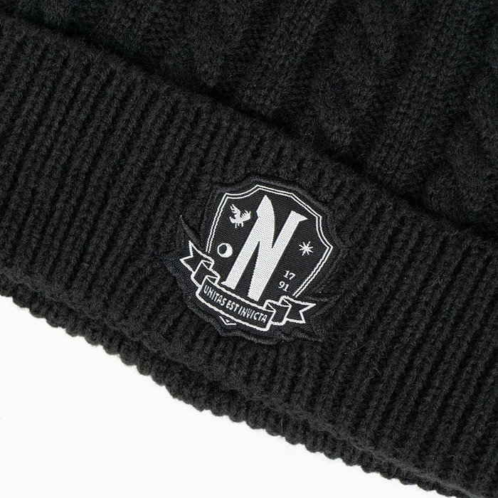 Cerdá Conjunto de Gorro Beanie y Guantes Wednesday Negro