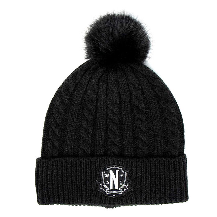 Cerdá Conjunto de Gorro Beanie y Guantes Wednesday Negro