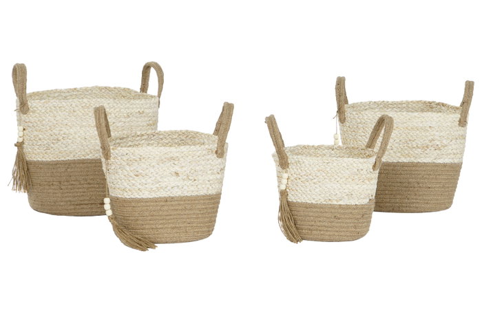 DKD Home Decor Set de 4 Cestas de Maíz Trenzado y Yute con Asas DKD Home Decor Set de 4 Cestas de Maíz Trenzado y Yute con Asas