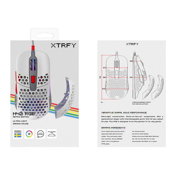 Cherry XTRFY MSM M42 Ratón Óptico USB Tipo A 16000 DPI Multicolor con Iluminación RGB Cableado para Gaming