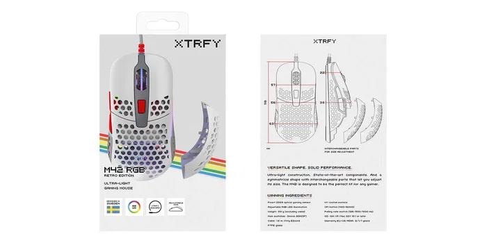CHERRY XTRFY M42 - Ratón Óptico para Juego Ambidiestro, 16000 DPI, USB, Iluminación RGB Multicolor, 59g, Cable