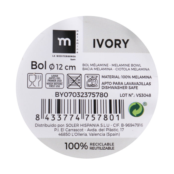 La Mediterranea Bol Melamina Ivory 12 cm (24 Unidades)