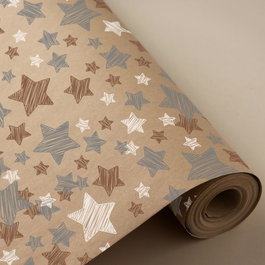 PRYSE Bobina Papel Regalo Kraft Navidad Estrellas 62cm