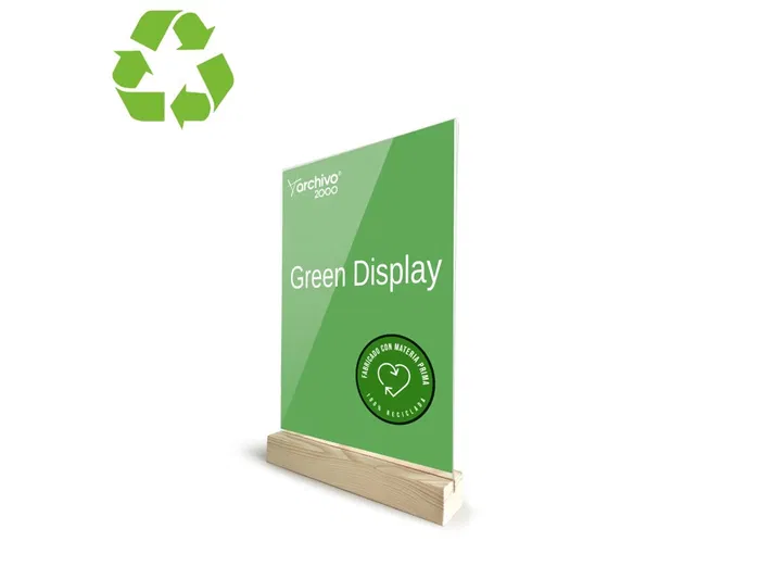 Expositor Sobremesa En Forma De T Con Base De Madera A4 Vertical Cristal/Madera