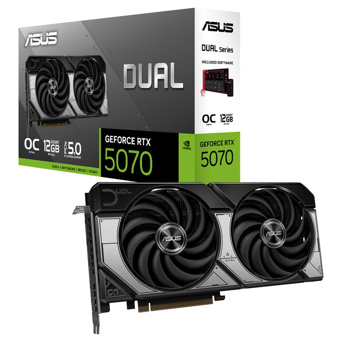 ASUS Tarjeta Gráfica DUAL GeForce RTX 5070 O12G - 90YV0M17-M0NA00 - Plateada/Negra