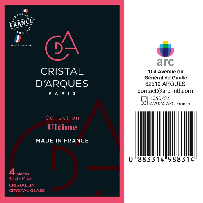 Cristal d'Arques Juego de 4 Copas de Vino Ultime 42 cL