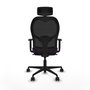Silla de oficina Jorquera con mecanismo Sincro tapizada con Tela color Morado y malla color Negro. Equipada con lumbar 1D, Brazos 1D, Cabecero 2D y Ruedas 65mm nailon