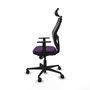 Silla de oficina Jorquera con mecanismo Sincro tapizada con Tela color Morado y malla color Negro. Equipada con lumbar 1D, Brazos 1D, Cabecero 2D y Ruedas 65mm nailon