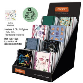 Agenda Escolar (2026-27) Senfort Student Decorada+Lisa Espiral Tapa Pp Con Goma 120X170 D/P Surtido Expositor De 36
