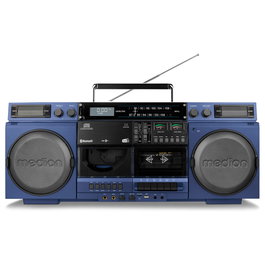 Medion LIFE® P66538 Boombox Retro Azul con Radio DAB+, Bluetooth 5.3, USB, Karaoke, CD, Cassette y Altavoces (20 W)