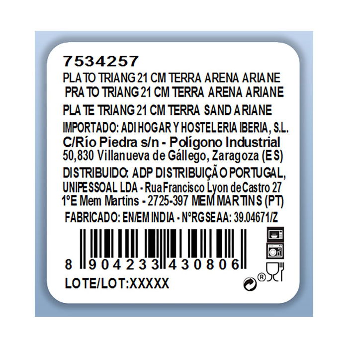 Plato Triangular Porcelana Terra Ariane 21 cm