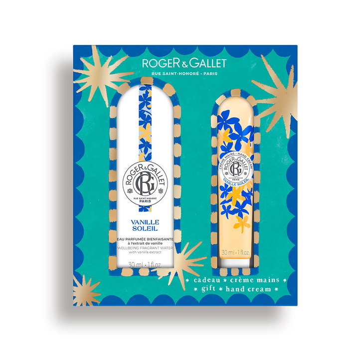 Roger & Gallet Vanille Soleil Agua Perfumada Bienestar Estuche 2 Piezas - Fragancia Veraniega con Jazmín, Ylang-Ylang y Vainilla Cálida - Set 30ml + Crema Manos 30ml