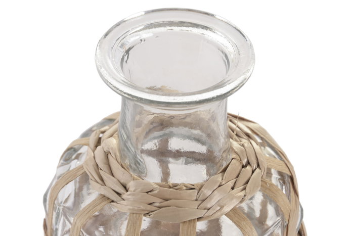 DKD Home Decor Jarrón de Cristal y Mimbre Natural 12x12x20 cm