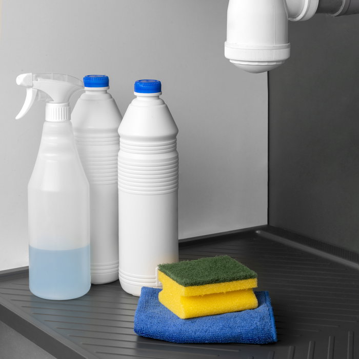 Emuca Protector fondo fregadero Sink para mueble de cocina, M100, 967x580mm, espesor de tablero 16mm, cortable, Plástico, Gris antracita