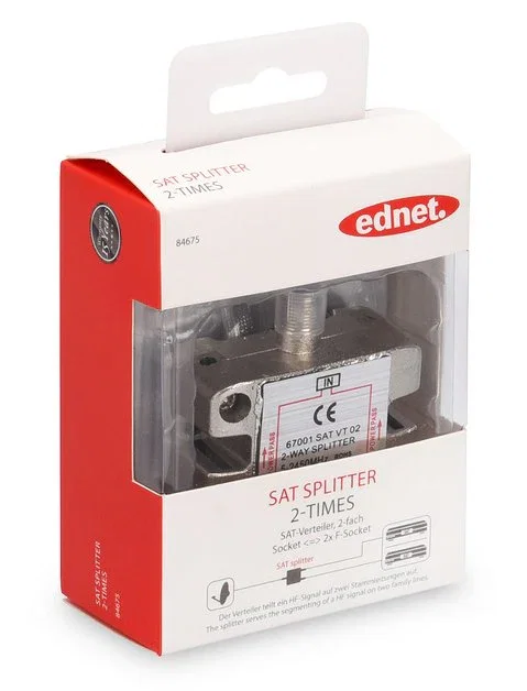 Ednet 84675 Divisor de Señal para Cable Coaxial, 5 - 2400 MHz, Metálico, Conector F, 1 Pieza