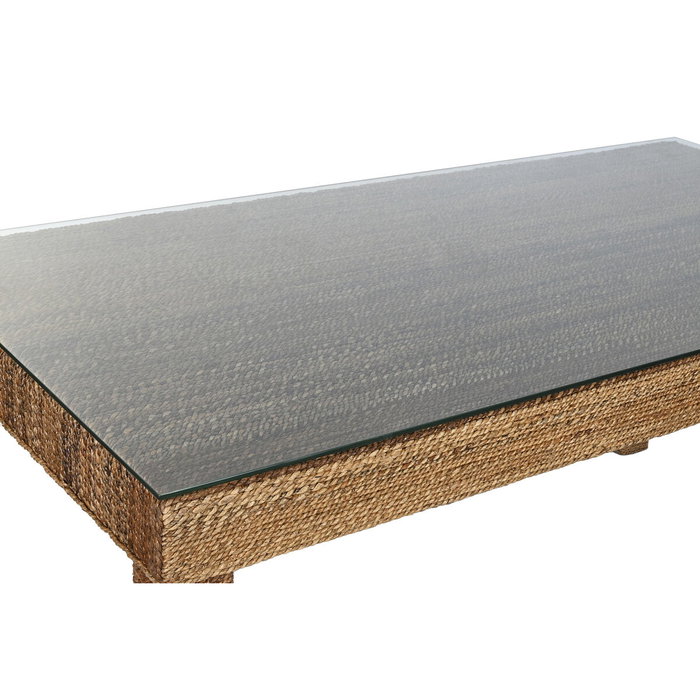 DKD Home Decor Mesa de Comedor de Fibra de Teca y Cristal Templado 180x90x77 cm DKD Home Decor Mesa de Comedor de Fibra de Teca y Cristal Templado 180x90x77 cm