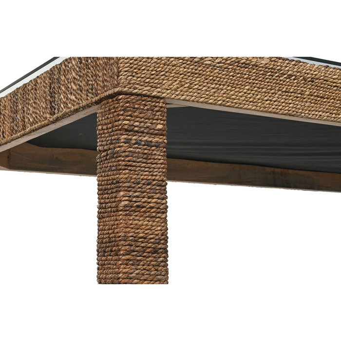DKD Home Decor Mesa de Comedor de Fibra de Teca y Cristal Templado 180x90x77 cm DKD Home Decor Mesa de Comedor de Fibra de Teca y Cristal Templado 180x90x77 cm