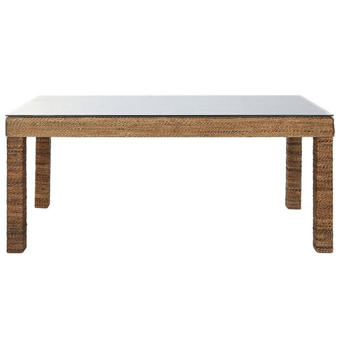 DKD Home Decor Mesa de Comedor de Fibra de Teca y Cristal Templado 180x90x77 cm DKD Home Decor Mesa de Comedor de Fibra de Teca y Cristal Templado 180x90x77 cm