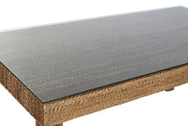 DKD Home Decor Banana 1c25 Mesa Comedor Natural 180 x 90 x 77 cm Fibra Teca Cristal Templado