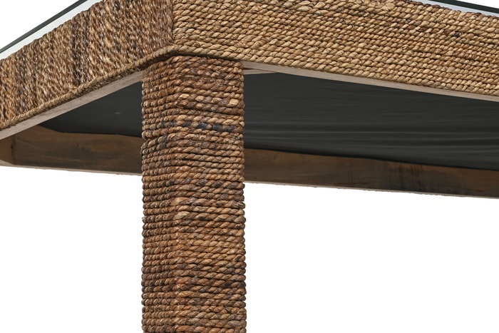 DKD Home Decor Banana 1c25 Mesa Comedor Natural 180 x 90 x 77 cm Fibra Teca Cristal Templado