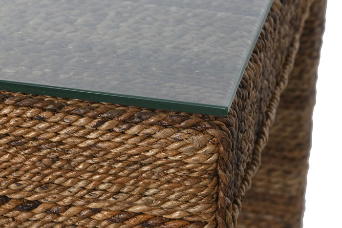 DKD Home Decor Banana 1c25 Mesa Comedor Natural 180 x 90 x 77 cm Fibra Teca Cristal Templado