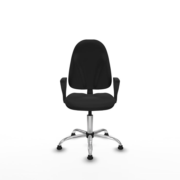 Silla de oficina Algarra con mecanismo Contacto permanente básico tapizada con Similpiel color Negro. Equipada con Base cromada, Brazos fijosy Topes