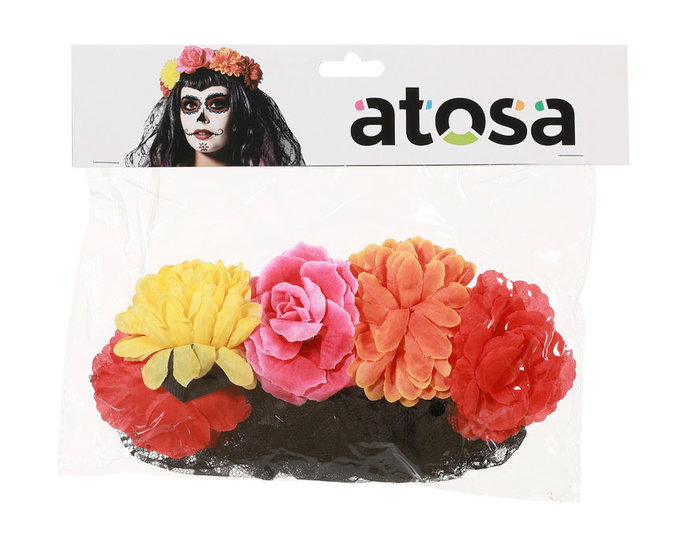 Disfraz De Catrina Negro Con Velo Y Flores De Colores Multicolor Halloween Disfraz De Catrina Negro Con Velo Y Flores De Colores Multicolor Halloween