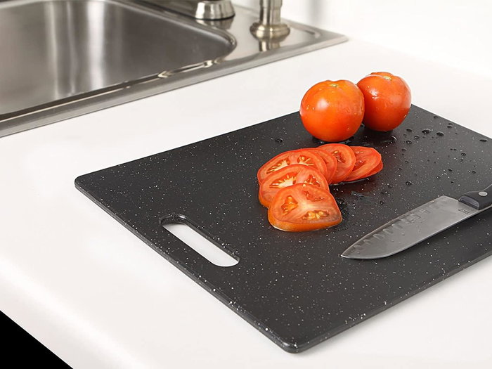 Quttin Pack de 18 tablas de cortar de plástico con efecto granito 37,5 x 23,5 cm aproximados