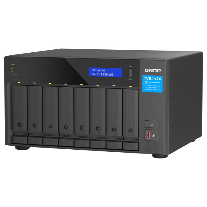 QNAP TVS-H874T-I9-64G NAS de Torre 8 Bahías con Intel Core i9-12900 16 núcleos, 64 GB RAM, Thunderbolt 4 y Sistema de Archivos ZFS
