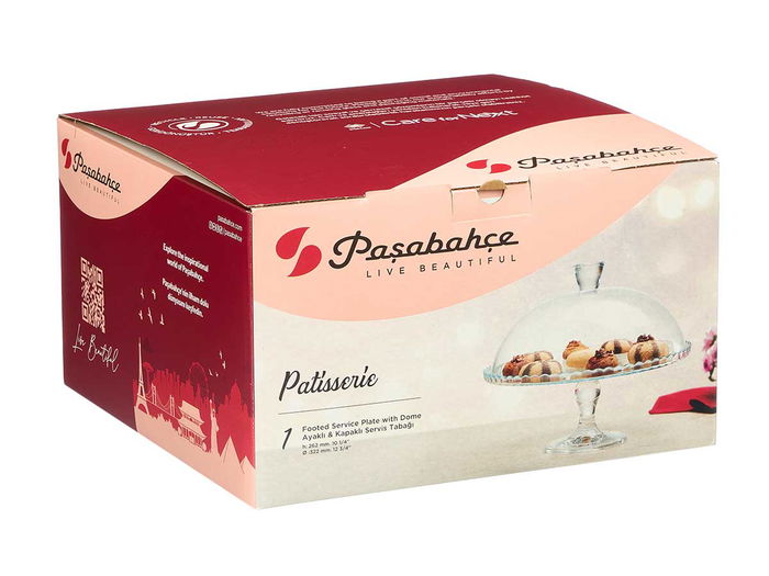 Pasabahce Tartera Cristal con Pie y Tapa 32 cm (Set de 2)
