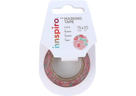 Innspiro Cinta Masking Tape Washi Serie Floral Flores Rojas y Rosas 15mm x 10m