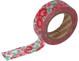 Innspiro Cinta Masking Tape Washi Serie Floral Flores Rojas y Rosas 15mm x 10m