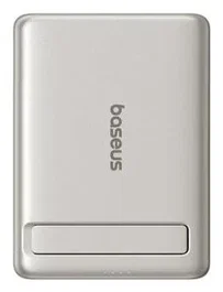 Baseus Picogo AM31 Qi2 Power Bank Magnético 5000mAh 20W con Soporte Ultra-Mini Titanio Natural + Cable Trenzado USB-C a USB-C 30cm Blanco