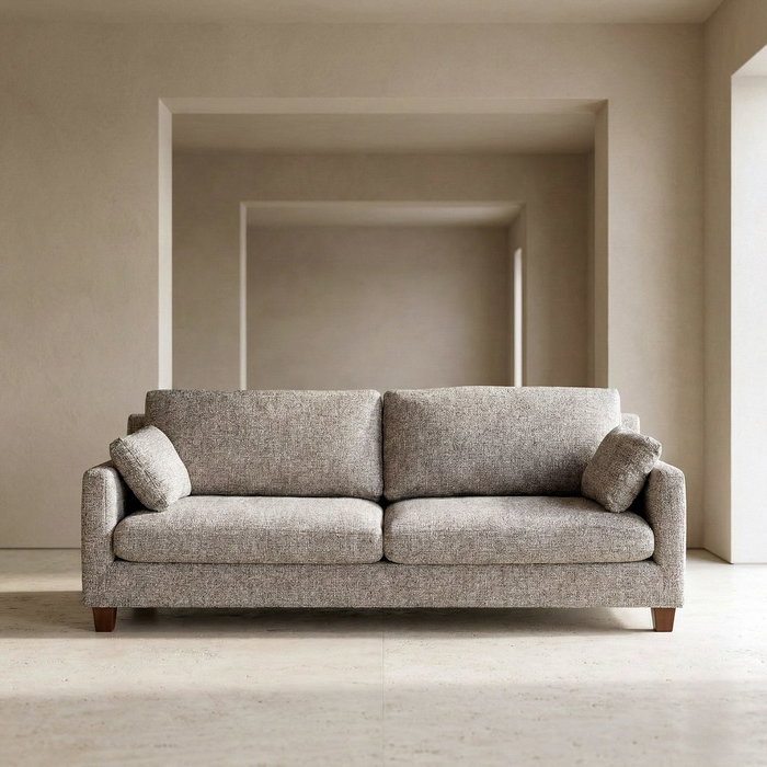 Sofá 3 Plazas Beige Tejido-Madera 221 X 90 X 87 cm Sofá 3 Plazas Beige Tejido-Madera 221 X 90 X 87 cm