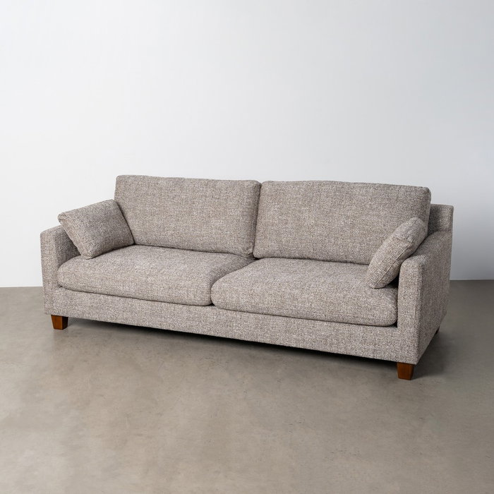 Sofá 3 Plazas Beige Tejido-Madera 221 X 90 X 87 cm Sofá 3 Plazas Beige Tejido-Madera 221 X 90 X 87 cm