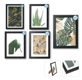 DKD Home Decor Set de 5 Marcos Multifoto Negro MDF