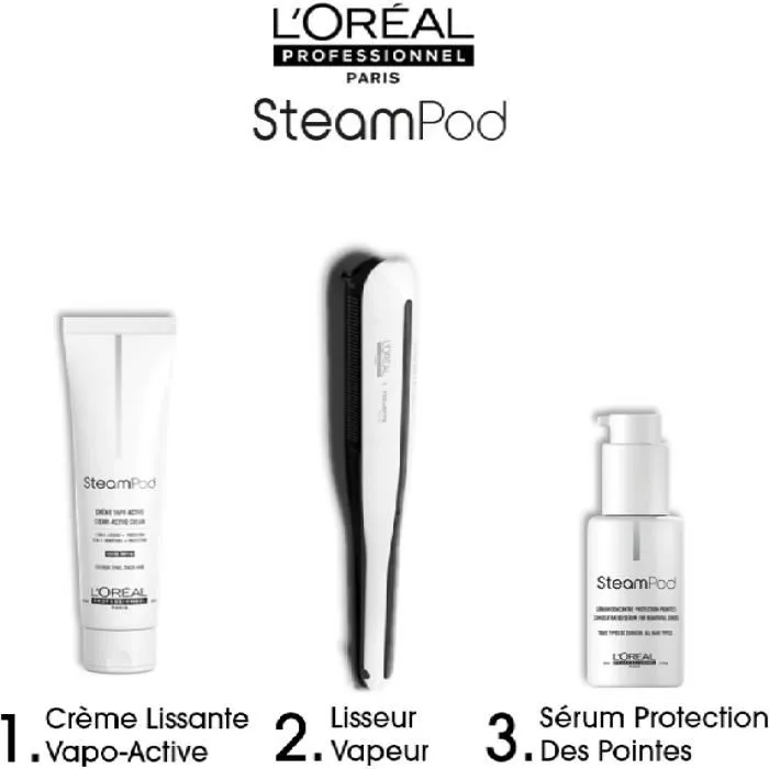 L'Oréal Professionnel Steampod 3.0 Plancha de Pelo con Vapor + Crema Cabello Espeso 150 ml + Sérum 50 ml