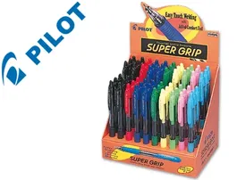 Pilot Boligrafo Super Grip Retractil Expositor 60 Unidades con Sujecion de Caucho Tinta de Aceite Ancho Escritura 0.4 mm Colores Surtidos