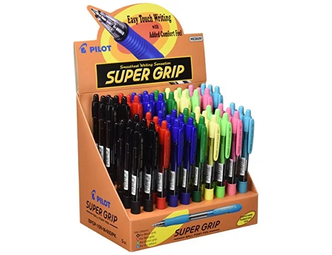 Pilot Bolígrafo Super Grip Retráctil, Colores Surtidos, Expositor de 60 Unidades