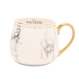 WIDDOP & CO Taza Frozen Disney, Porcelana China, Ilustraciones Esbozadas, Detalles Dorados