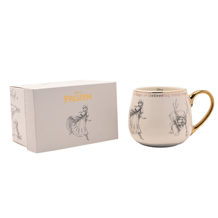 WIDDOP & CO Taza Frozen Disney, Porcelana China, Ilustraciones Esbozadas, Detalles Dorados