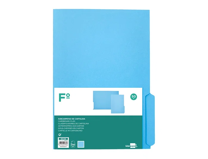 Liderpapel Subcarpeta con pestaña cartulina 240g/m2 azul Folio