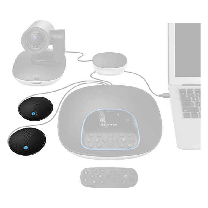 Logitech 989-000171 Micrófonos de Expansión Inalámbricos para Mesa Omnidireccionales, Reducción de Ruido, Compatible con Logitech Group