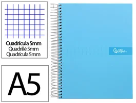 Liderpapel Cuaderno Espiral A5 Micro Crafty Forrada 120h Cuadro 5mm Celeste